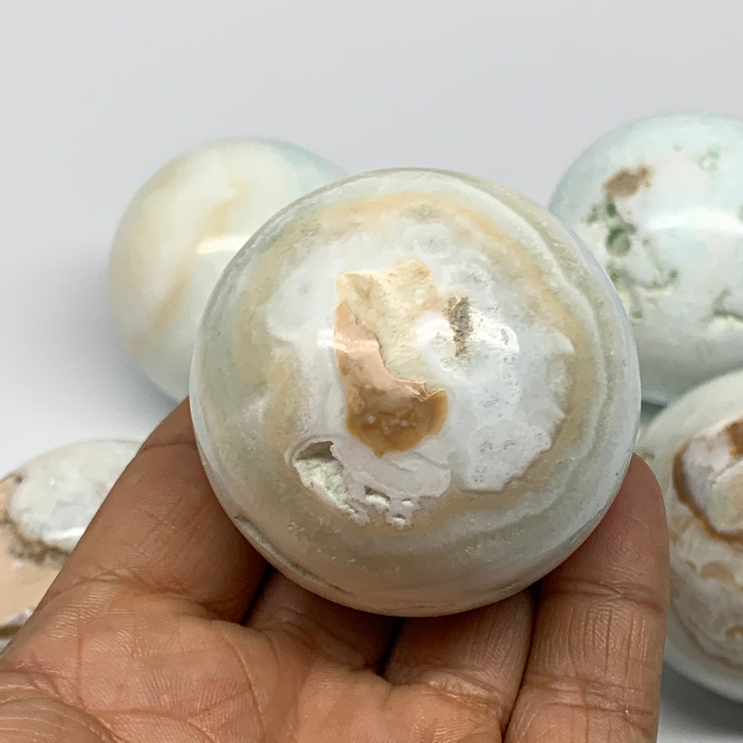 2.2 lbs, 2"-2.1",5pcs, Caribbean Calcite Spheres Gemstones @Afghanistan,B25193