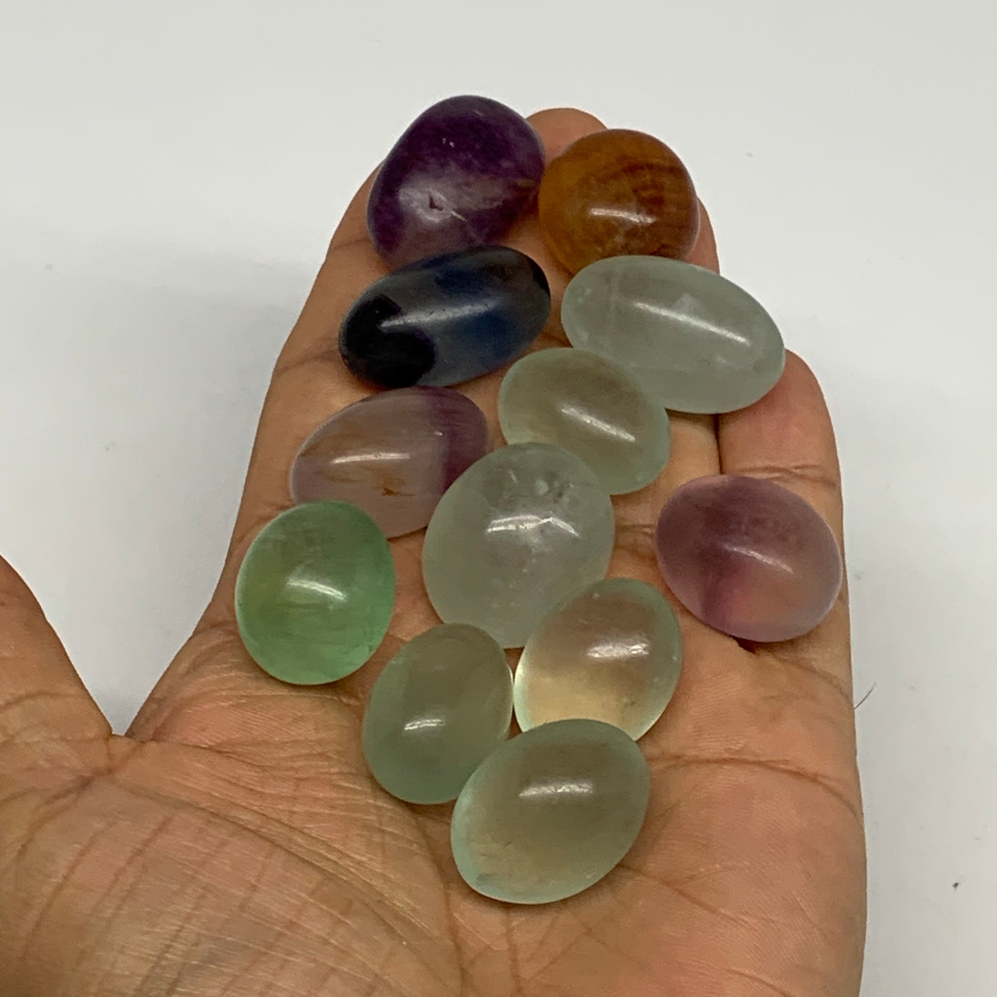 136.4g, 0.8"-1.1", 12pcs, Multi Color Fluorite Crystal Tumbled Stones, B28741