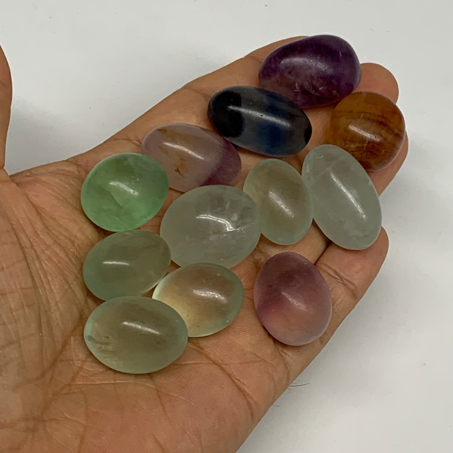 136.4g, 0.8"-1.1", 12pcs, Multi Color Fluorite Crystal Tumbled Stones, B28741