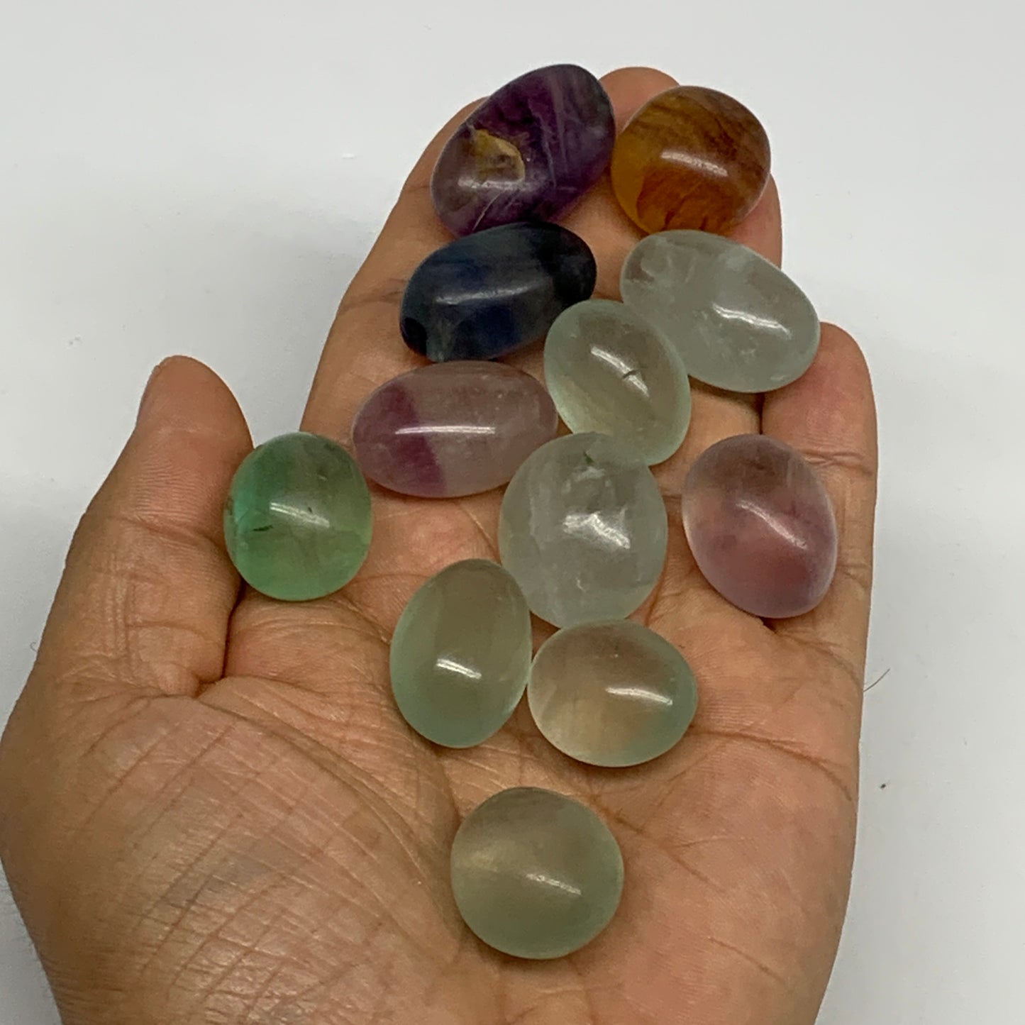 136.4g, 0.8"-1.1", 12pcs, Multi Color Fluorite Crystal Tumbled Stones, B28741