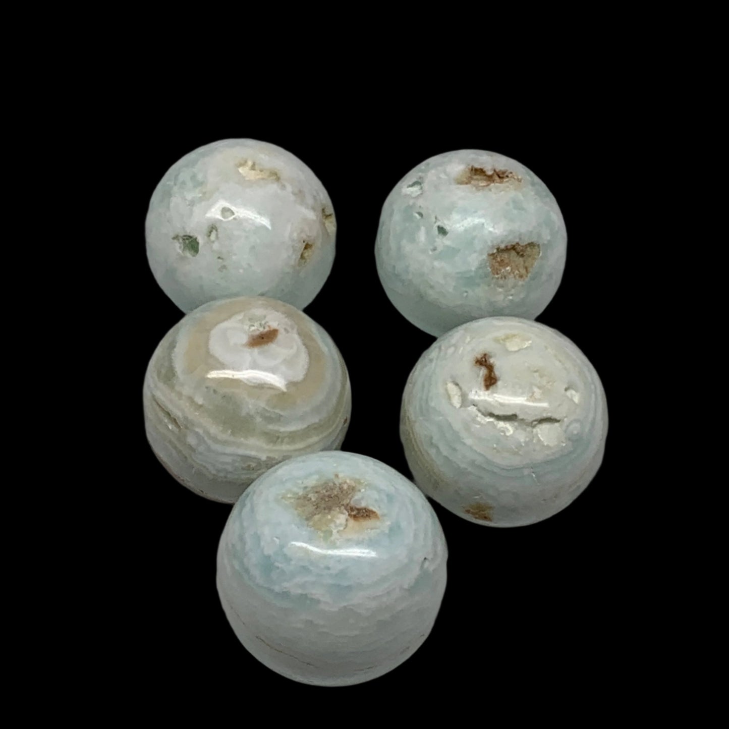 2.2 lbs, 2" - 2.1",5pcs Caribbean Calcite Spheres Gemstones @Afghanistan,B25194