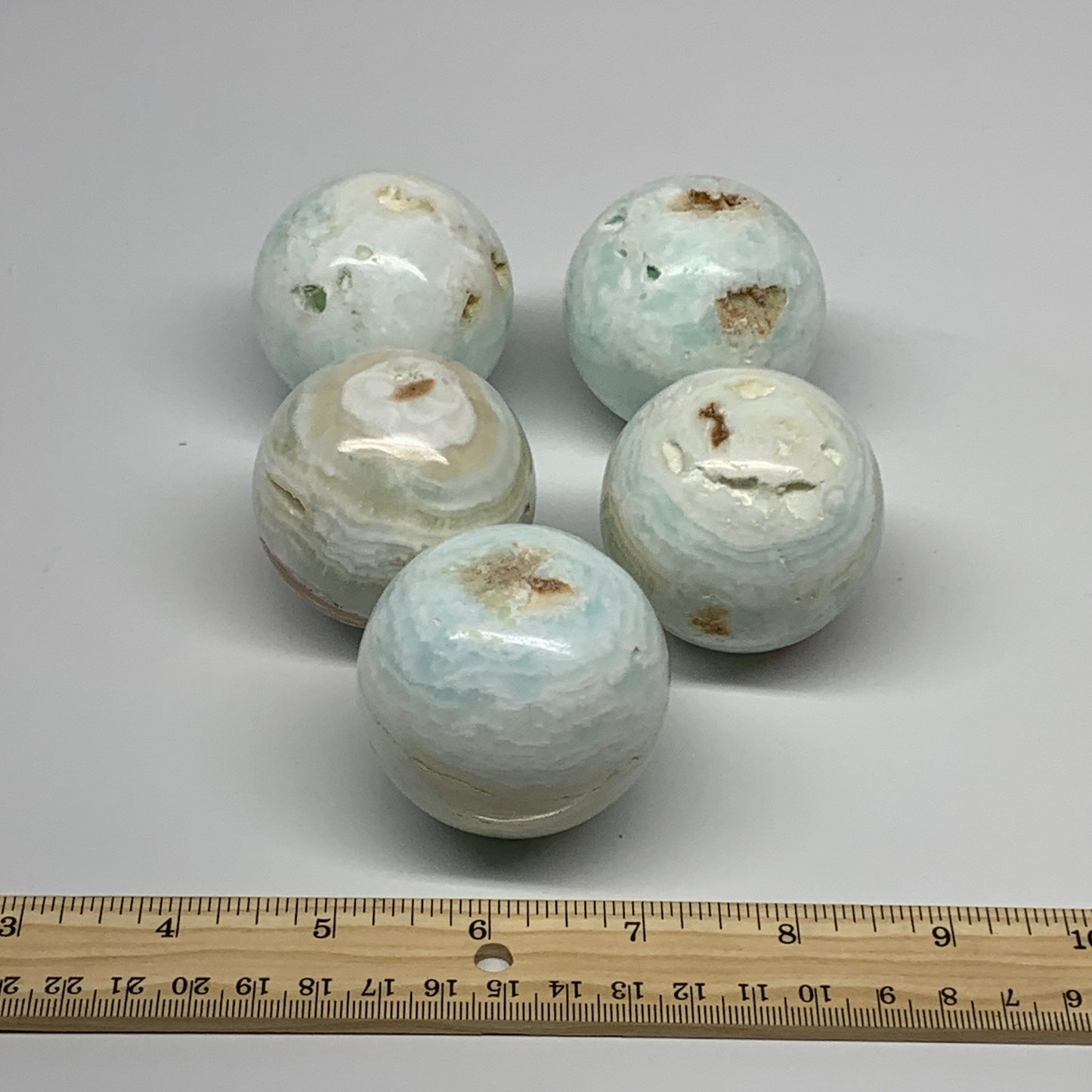 2.2 lbs, 2" - 2.1",5pcs Caribbean Calcite Spheres Gemstones @Afghanistan,B25194