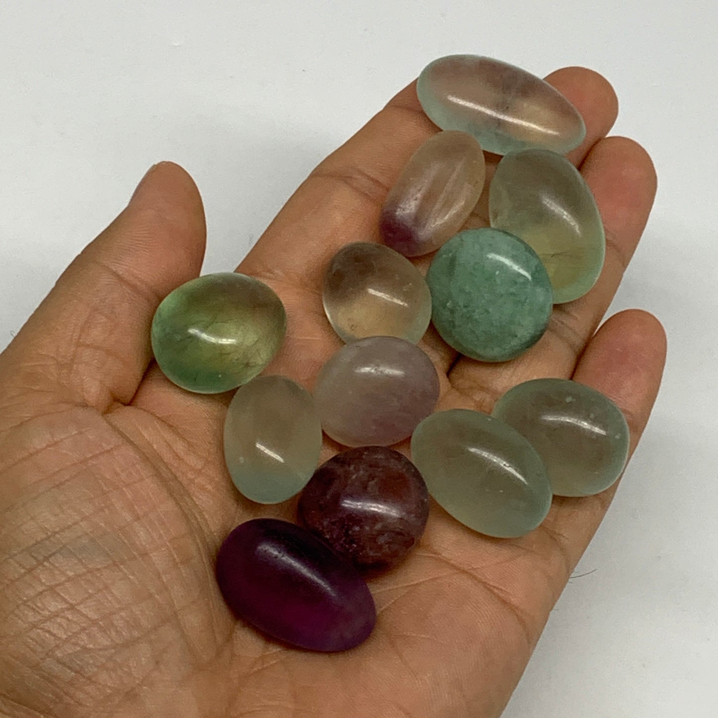 141.1g, 0.8"-1.2", 10pcs, Multi Color Fluorite Crystal Tumbled Stones, B28742