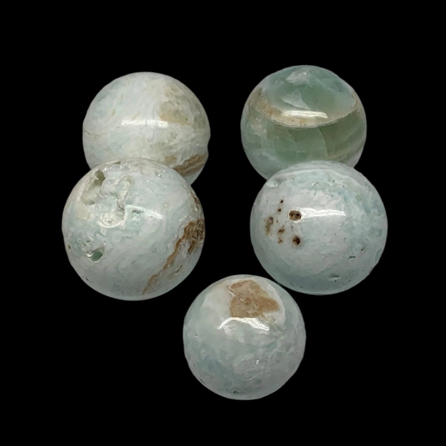 2.2 lbs, 1.7" - 2.2", 5pcs Caribbean Calcite Spheres Gemstones, B25195