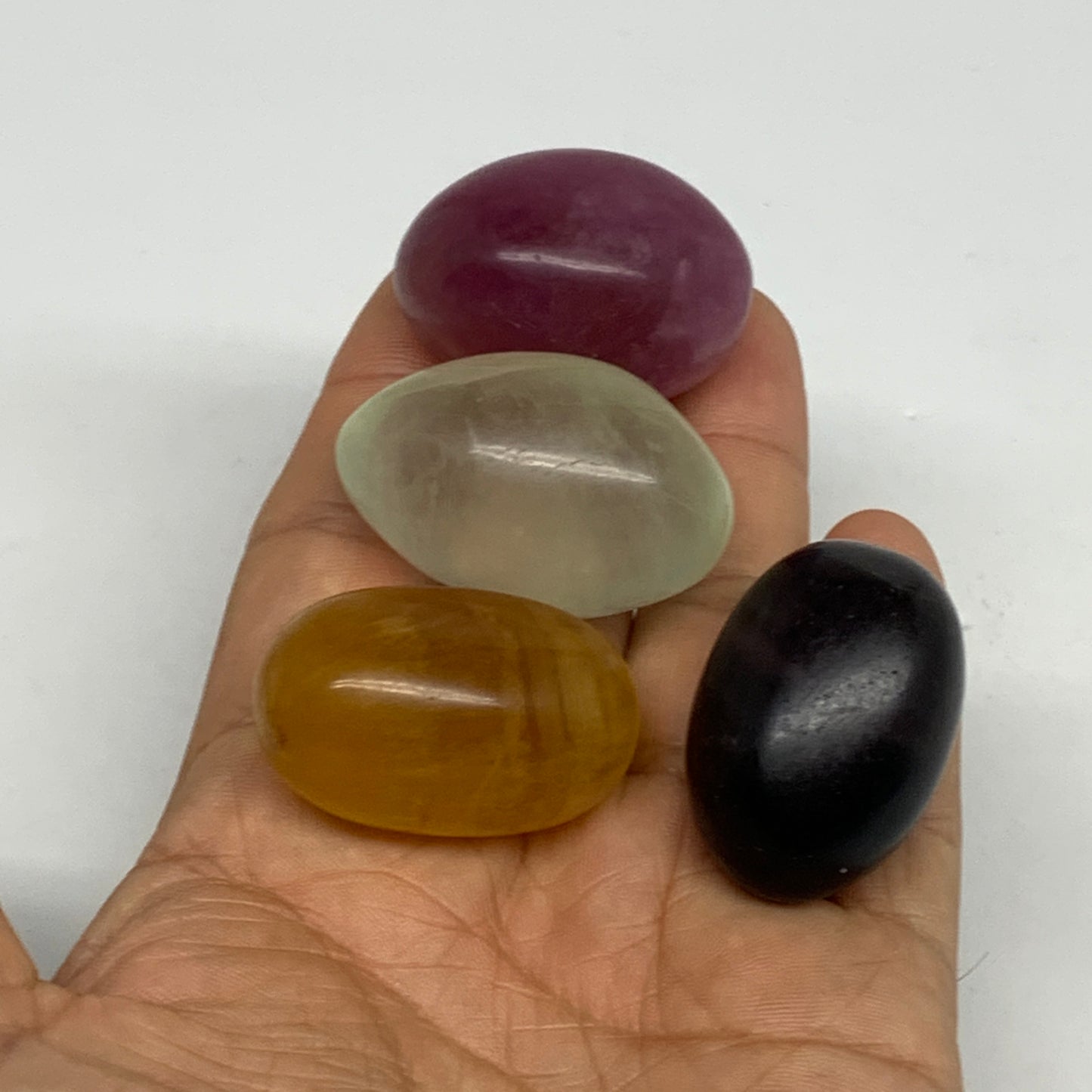 148.6g, 0.9"-1.5", 4pcs, Multi Color Fluorite Crystal Tumbled Stones, B28743