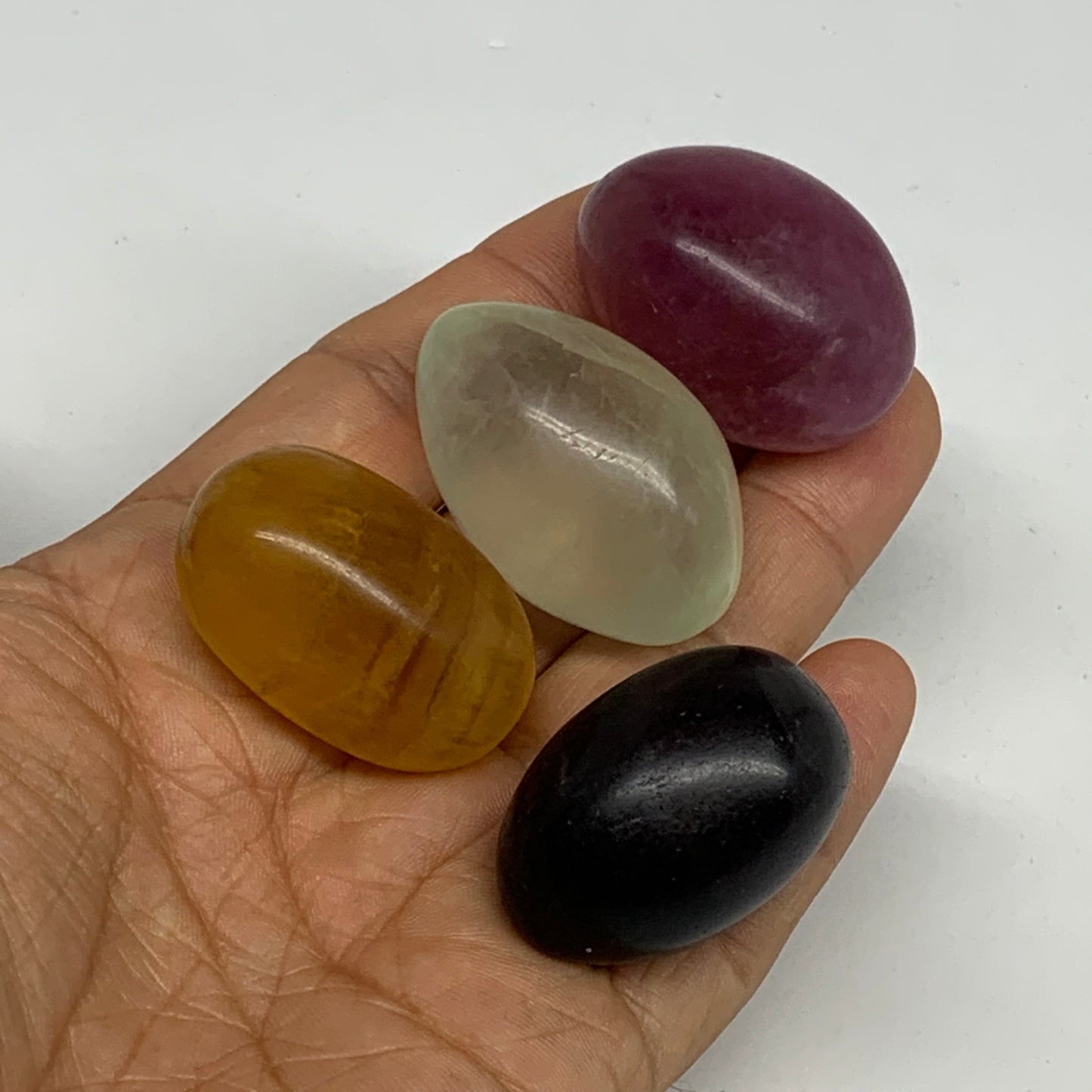 148.6g, 0.9"-1.5", 4pcs, Multi Color Fluorite Crystal Tumbled Stones, B28743