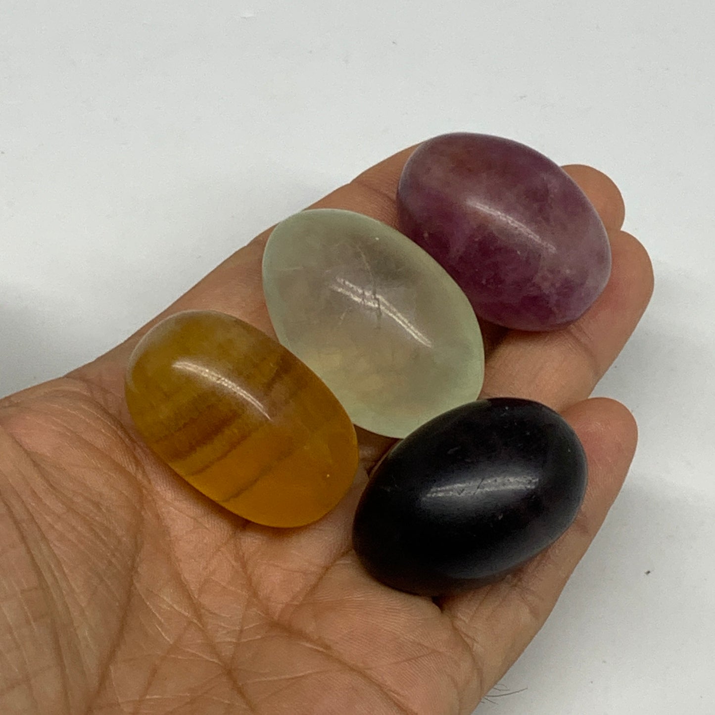 148.6g, 0.9"-1.5", 4pcs, Multi Color Fluorite Crystal Tumbled Stones, B28743