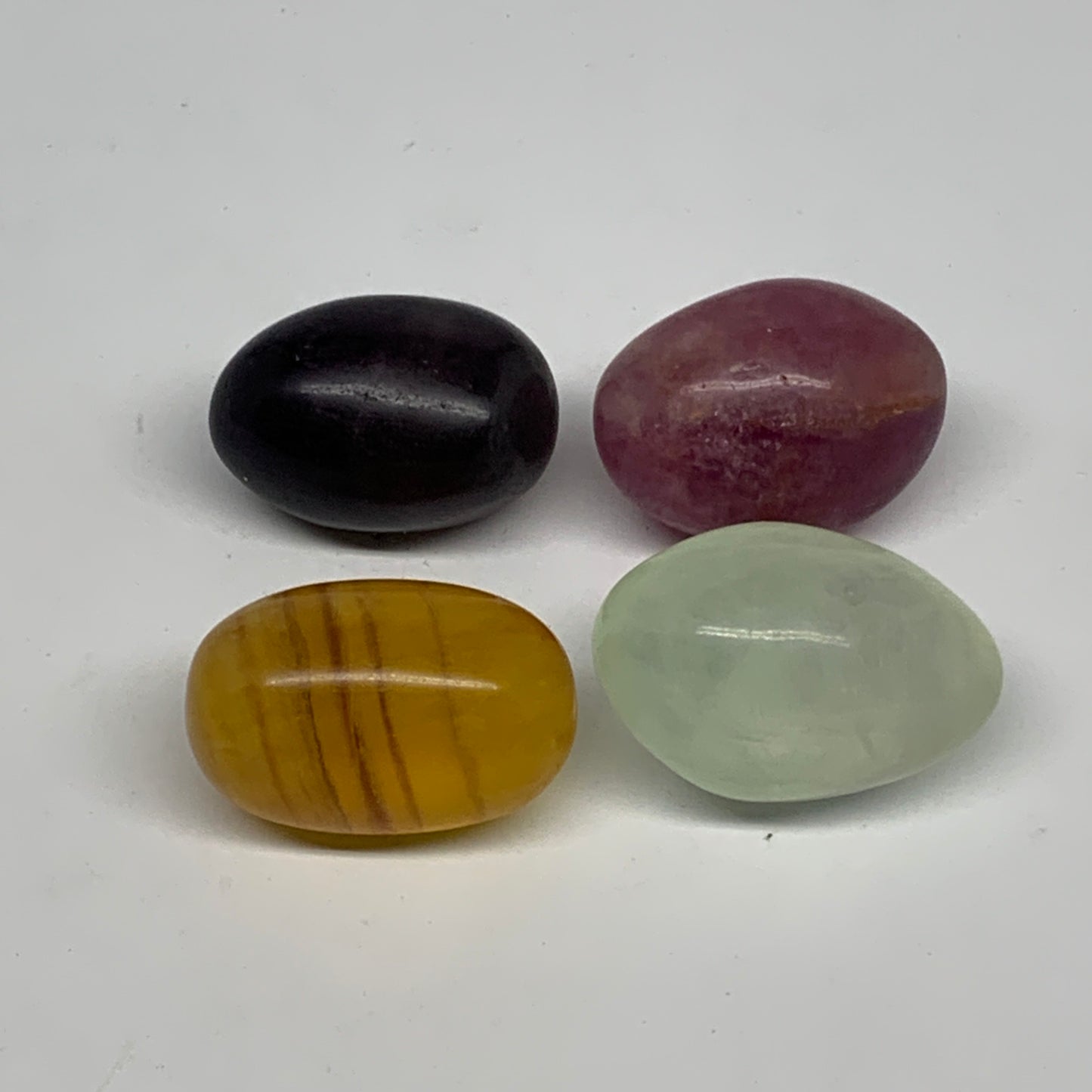 148.6g, 0.9"-1.5", 4pcs, Multi Color Fluorite Crystal Tumbled Stones, B28743