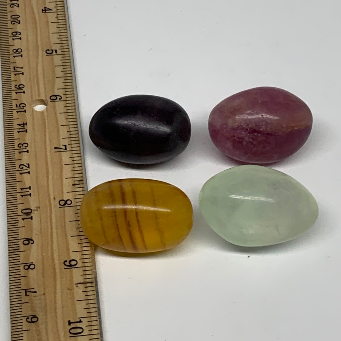 148.6g, 0.9"-1.5", 4pcs, Multi Color Fluorite Crystal Tumbled Stones, B28743