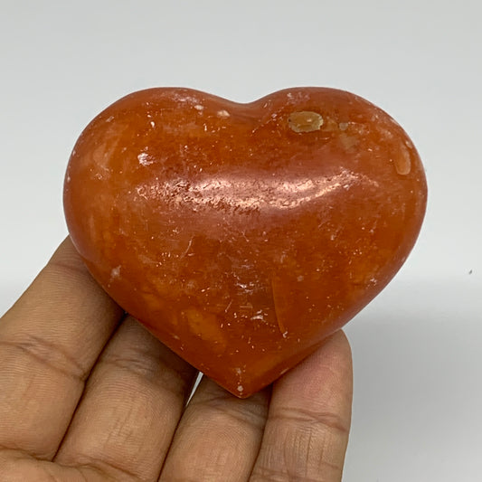 125.2g, 2.2"x2.6"x1.1" Orange Calcite Heart Gemstones from Madagascar, B33766