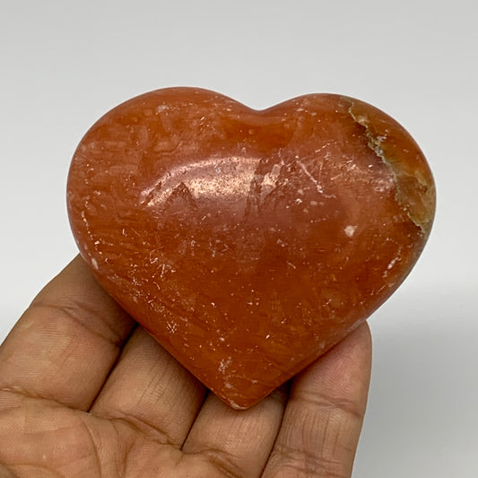 145.1g, 2.4"x2.8"x1.1" Orange Calcite Heart Gemstones from Madagascar, B33767