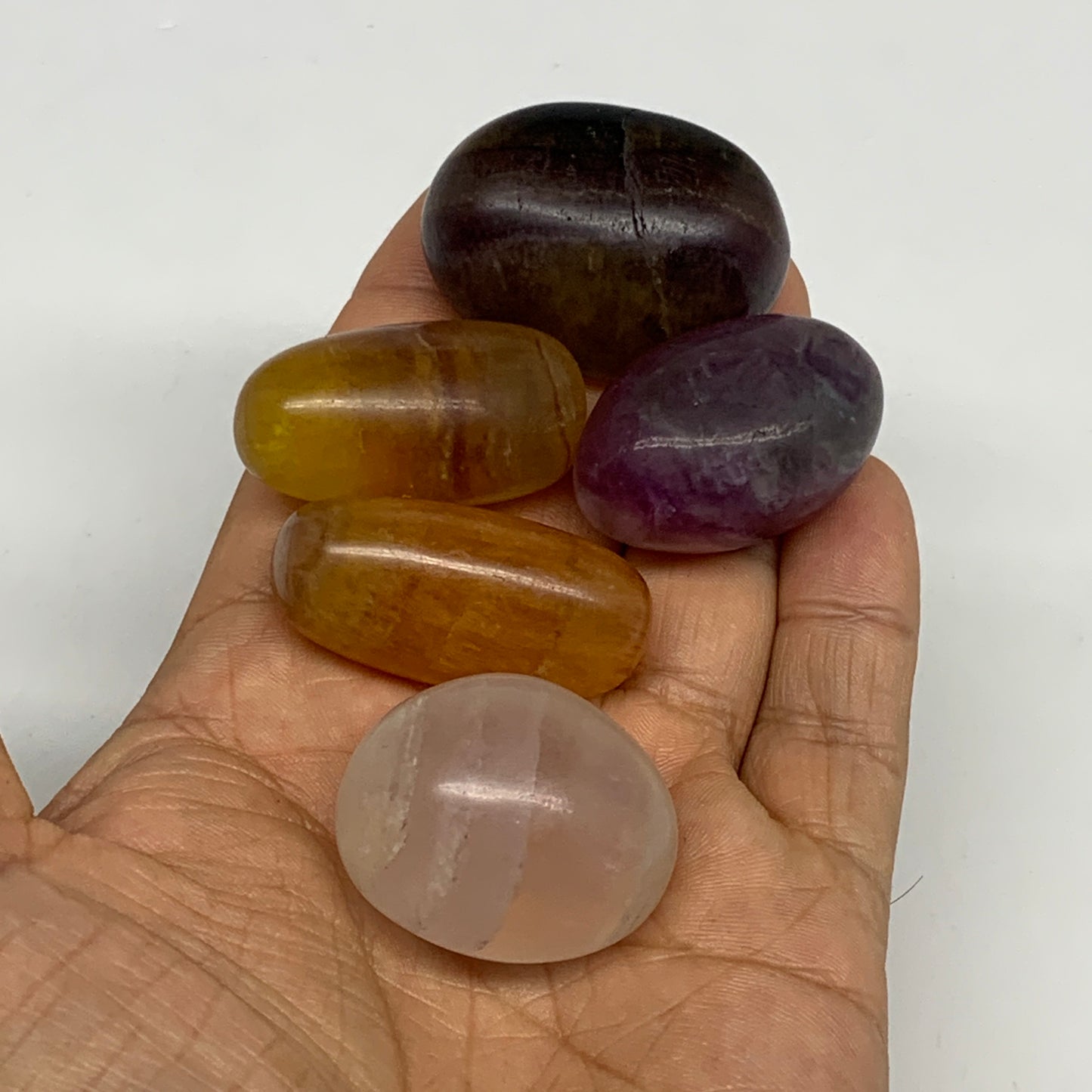 152.4g, 1.2"-1.5", 5pcs, Multi Color Fluorite Crystal Tumbled Stones, B28753