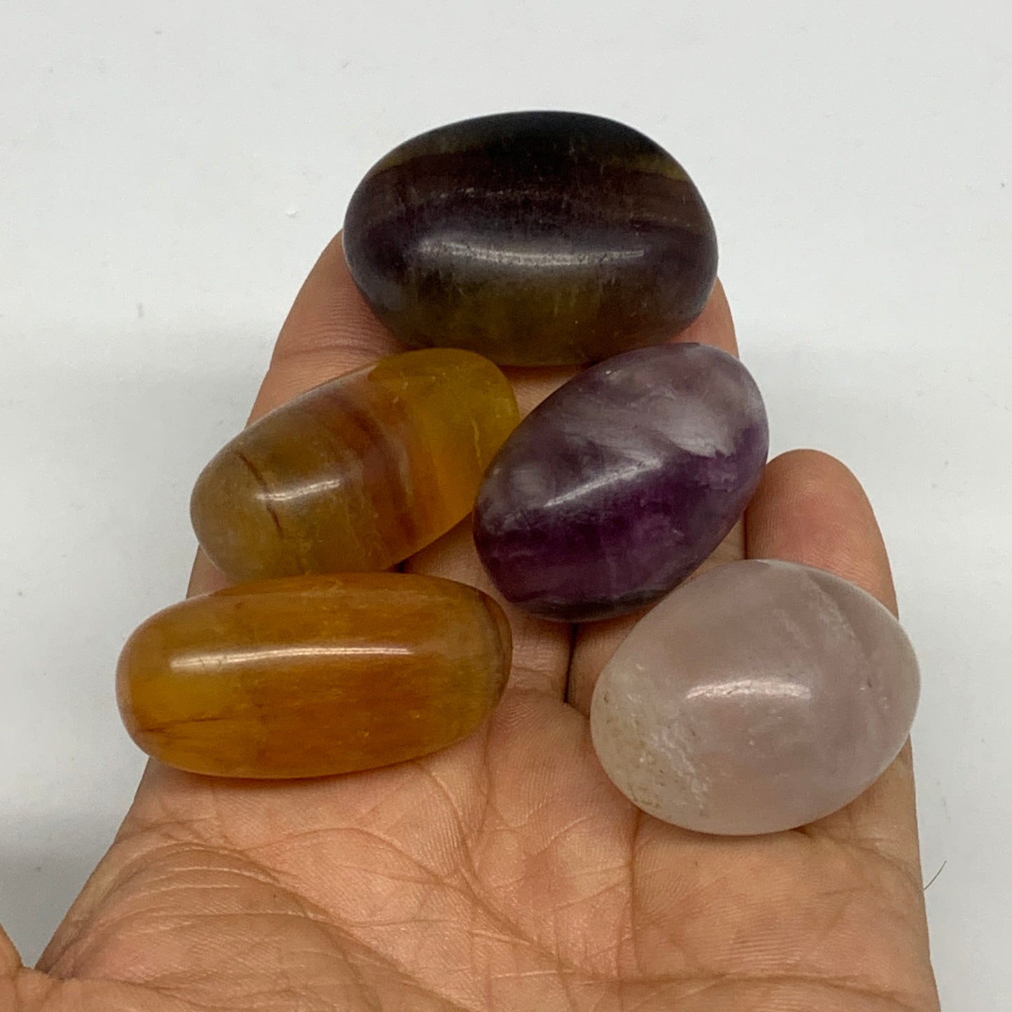 152.4g, 1.2"-1.5", 5pcs, Multi Color Fluorite Crystal Tumbled Stones, B28753