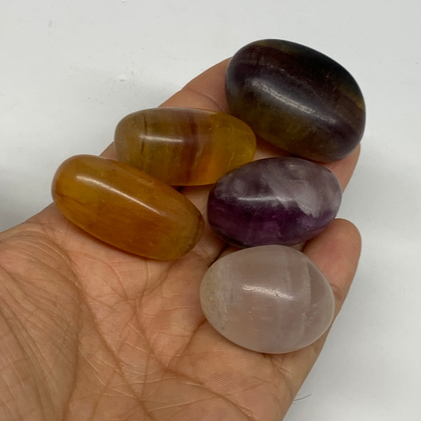 152.4g, 1.2"-1.5", 5pcs, Multi Color Fluorite Crystal Tumbled Stones, B28753