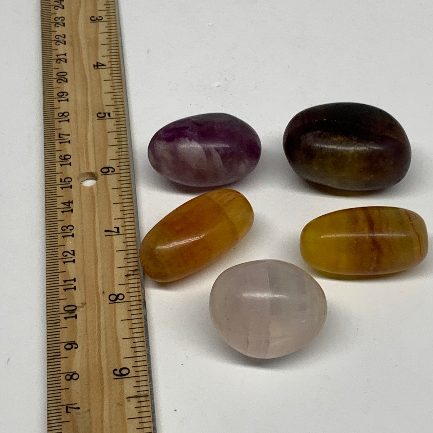 152.4g, 1.2"-1.5", 5pcs, Multi Color Fluorite Crystal Tumbled Stones, B28753