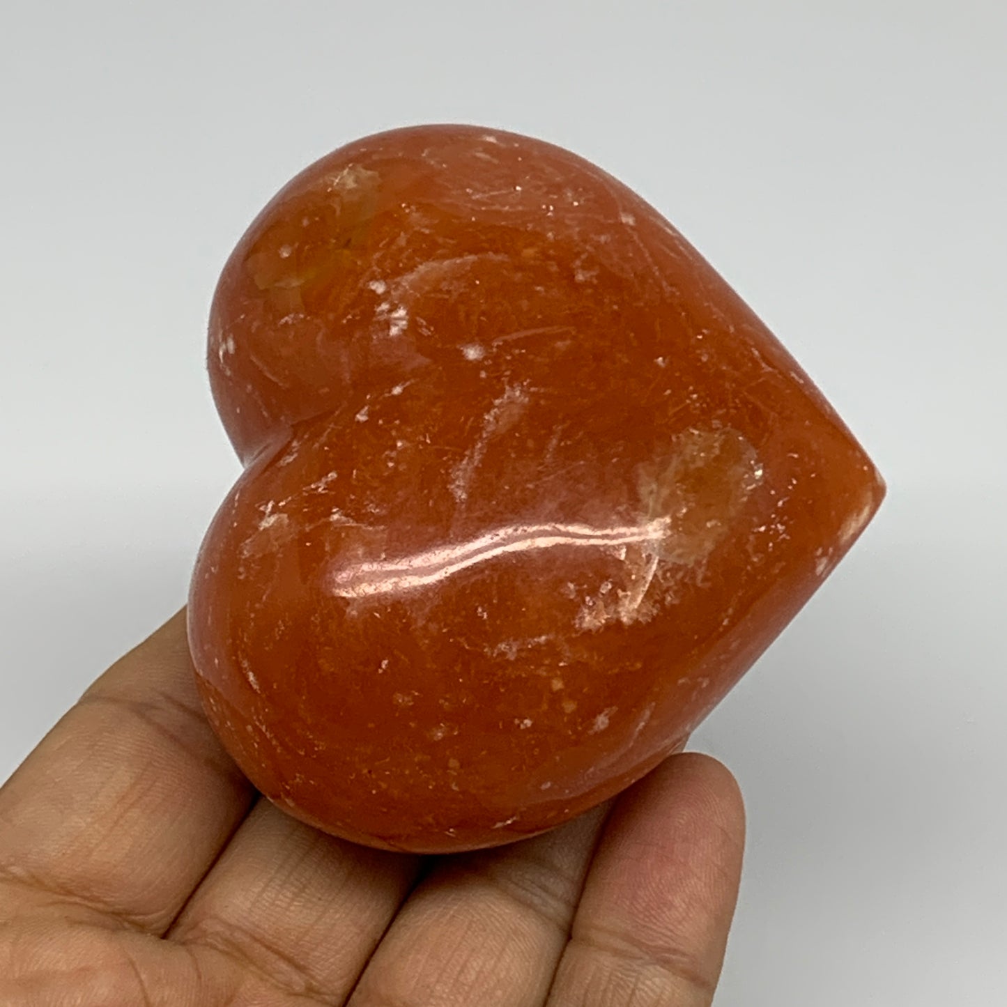 220g, 2.5"x2.9"x1.6" Orange Calcite Heart Gemstones from Madagascar, B33770