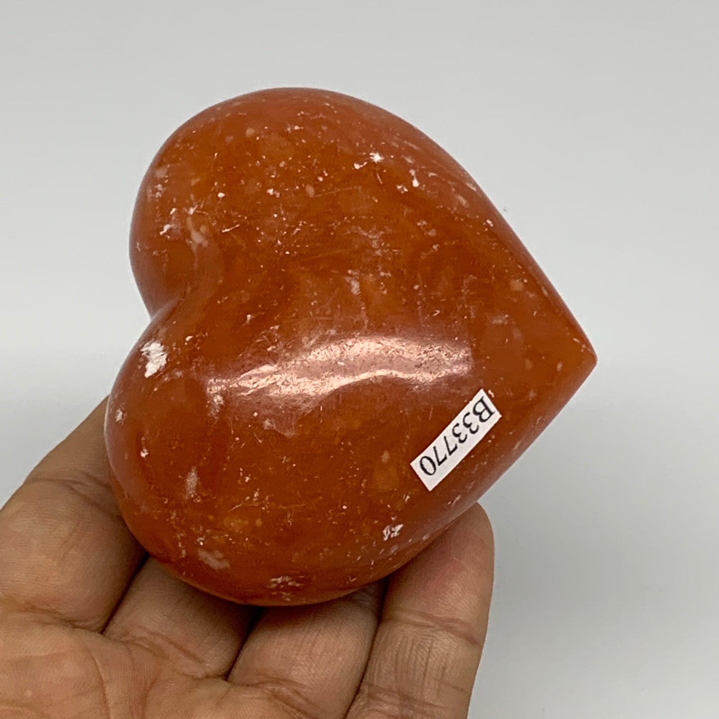 220g, 2.5"x2.9"x1.6" Orange Calcite Heart Gemstones from Madagascar, B33770