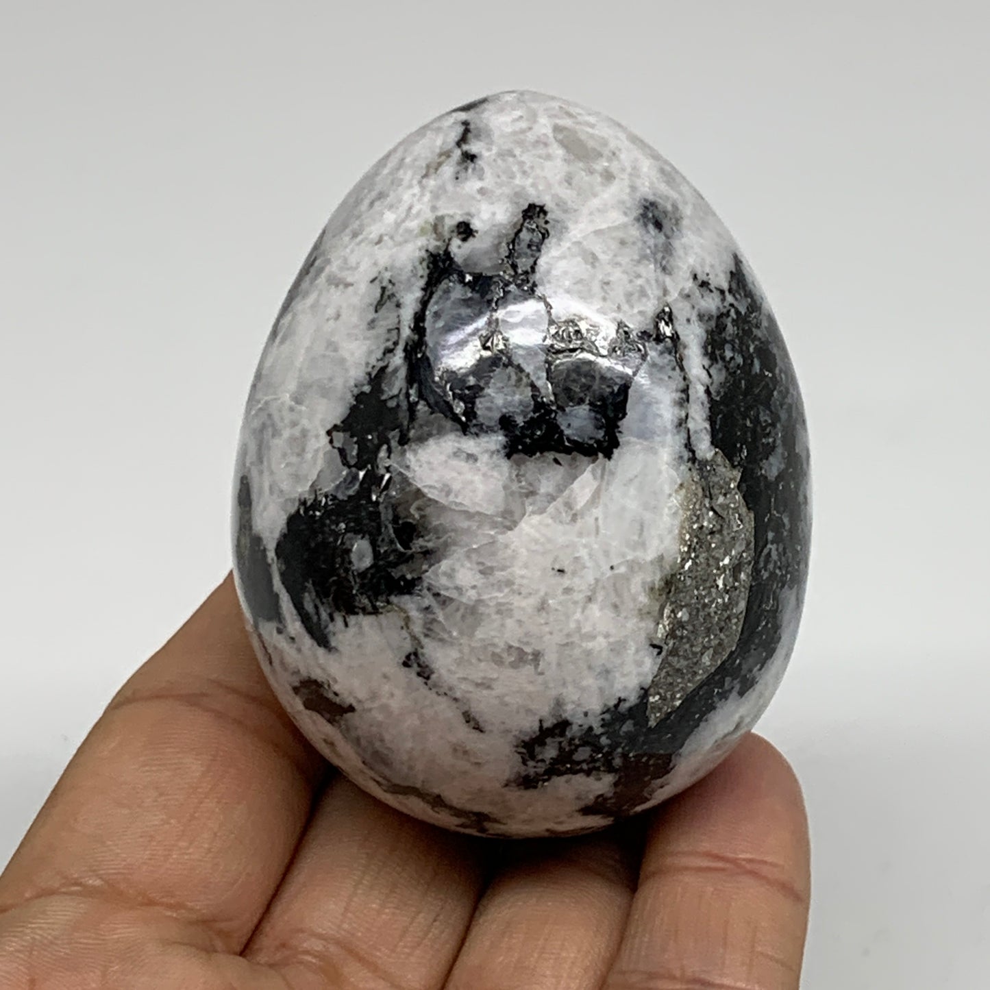 216g, 2.5"x1.9", Natural Gemstone White Rainbow Moonstone Egg, B34414