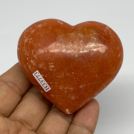 128g, 2.3"x2.6"x1.1" Orange Calcite Heart Gemstones from Madagascar, B33773