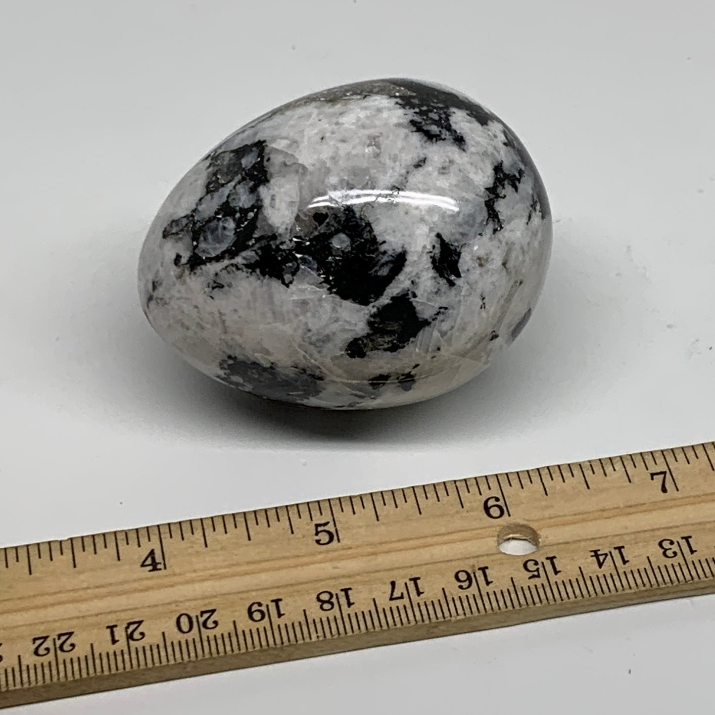 216g, 2.5"x1.9", Natural Gemstone White Rainbow Moonstone Egg, B34414