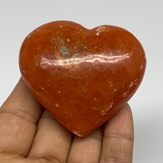 107.9g, 2.2"x2.4"x1" Orange Calcite Heart Gemstones from Madagascar, B33774