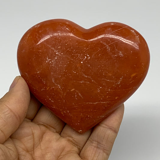 161.4g, 2.8"x3.2"x0.9" Orange Calcite Heart Gemstones from Madagascar, B33775