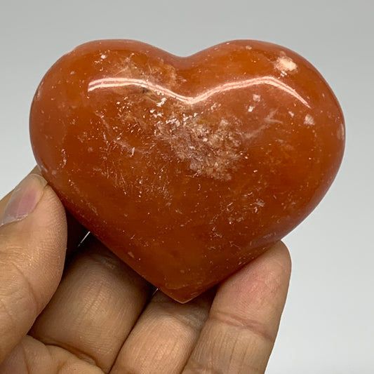 112.7g, 2.1"x2.5"x1.1" Orange Calcite Heart Gemstones from Madagascar, B33776