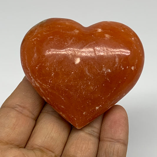 117.8g, 2.2"x2.5"x1.1" Orange Calcite Heart Gemstones from Madagascar, B33777