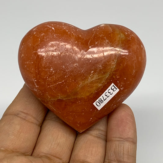 117.6g, 2.1"x2.4"x1.1" Orange Calcite Heart Gemstones from Madagascar, B33780