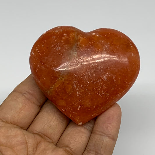 96.6g, 2.2"x2.5"x0.9" Orange Calcite Heart Gemstones from Madagascar, B33781