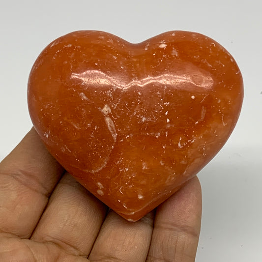 143.9g, 2.3"x2.7"x1.2" Orange Calcite Heart Gemstones from Madagascar, B33782