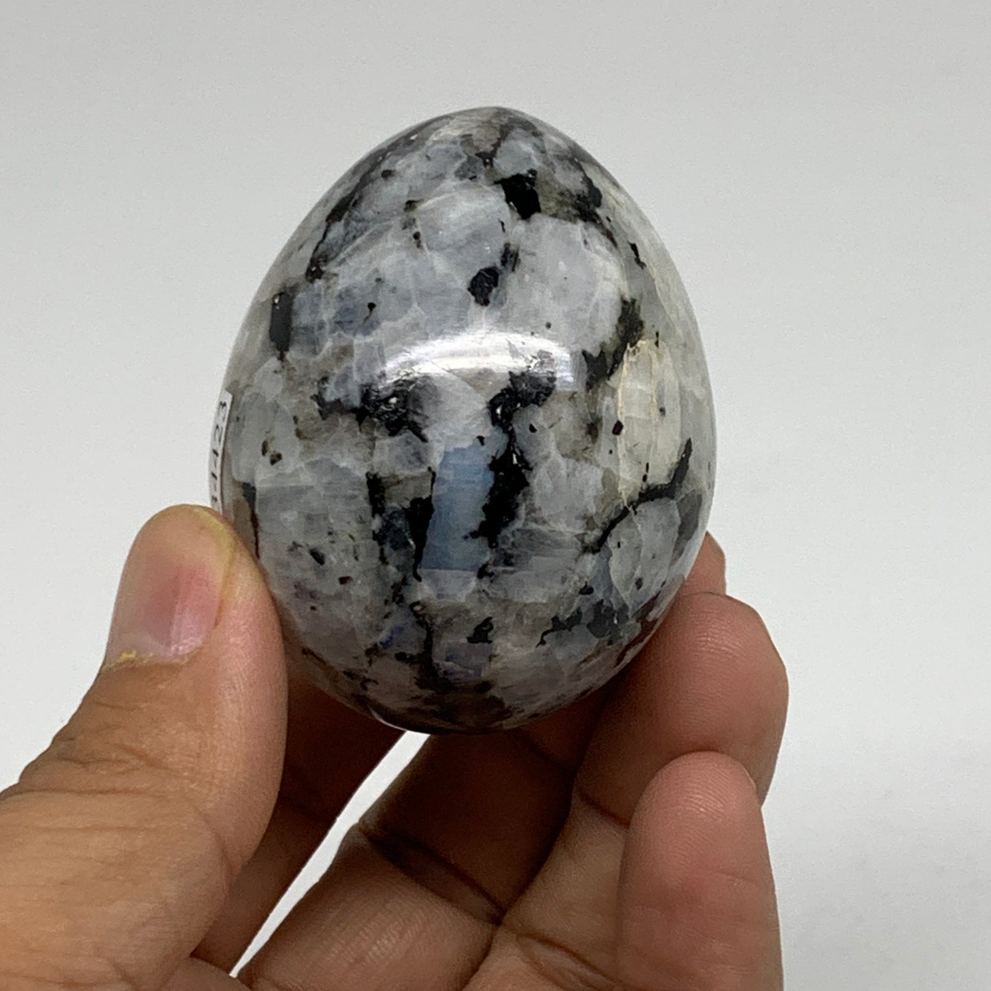 131.9g, 2.1"x1.7", Natural Gemstone White Rainbow Moonstone Egg, B34423