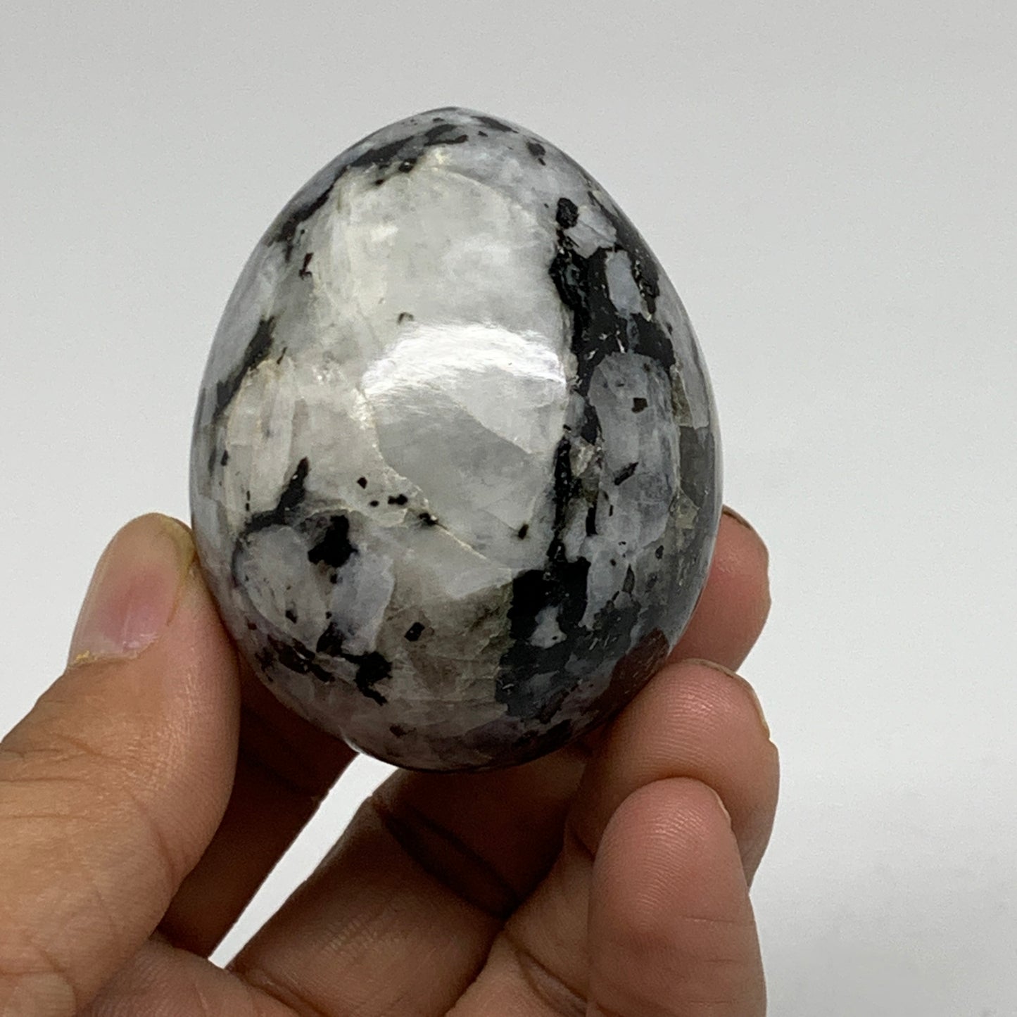 131.9g, 2.1"x1.7", Natural Gemstone White Rainbow Moonstone Egg, B34423