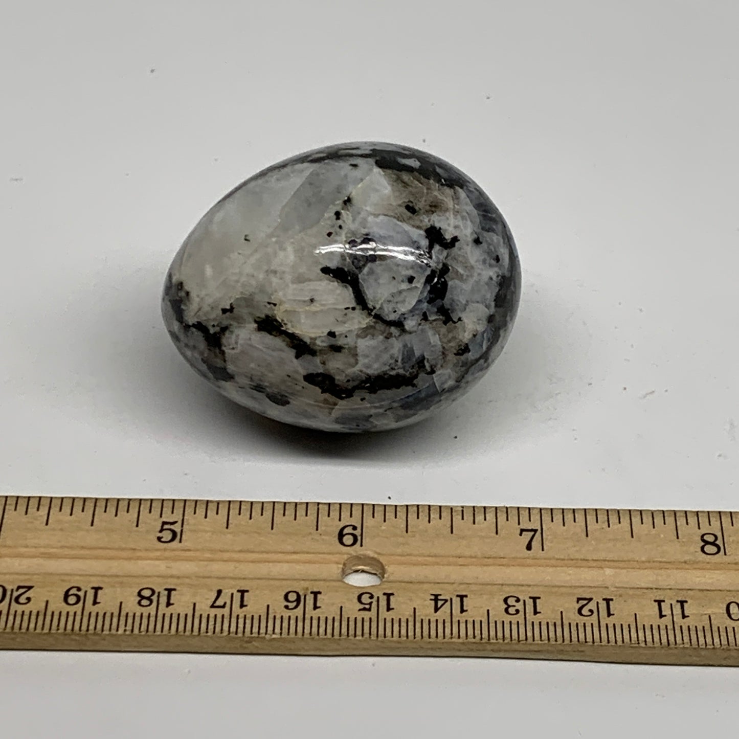 131.9g, 2.1"x1.7", Natural Gemstone White Rainbow Moonstone Egg, B34423