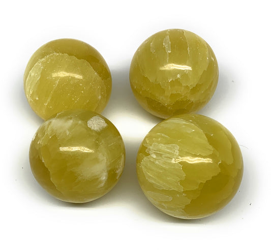 2.2 lbs, 2.1"-2.4", 4pcs Lemon Calcite Spheres Gemstones @Afghanistan, B26021