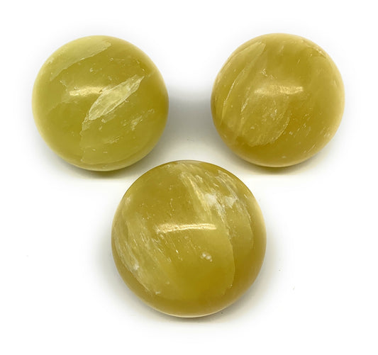 2.2 lbs, 2.3"-2.4", 3pcs Lemon Calcite Spheres Gemstones @Afghanistan, B26022