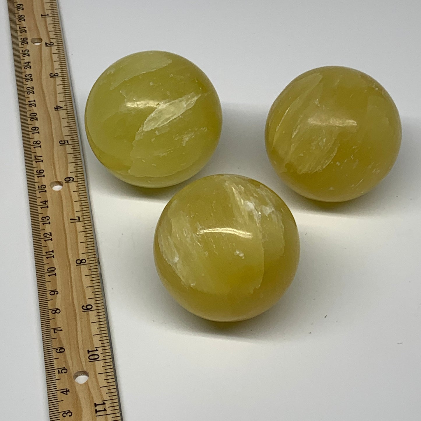 2.2 lbs, 2.3"-2.4", 3pcs Lemon Calcite Spheres Gemstones @Afghanistan, B26022