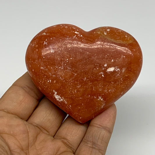 131.9g, 2.4"x2.8"x1" Orange Calcite Heart Gemstones from Madagascar, B33785