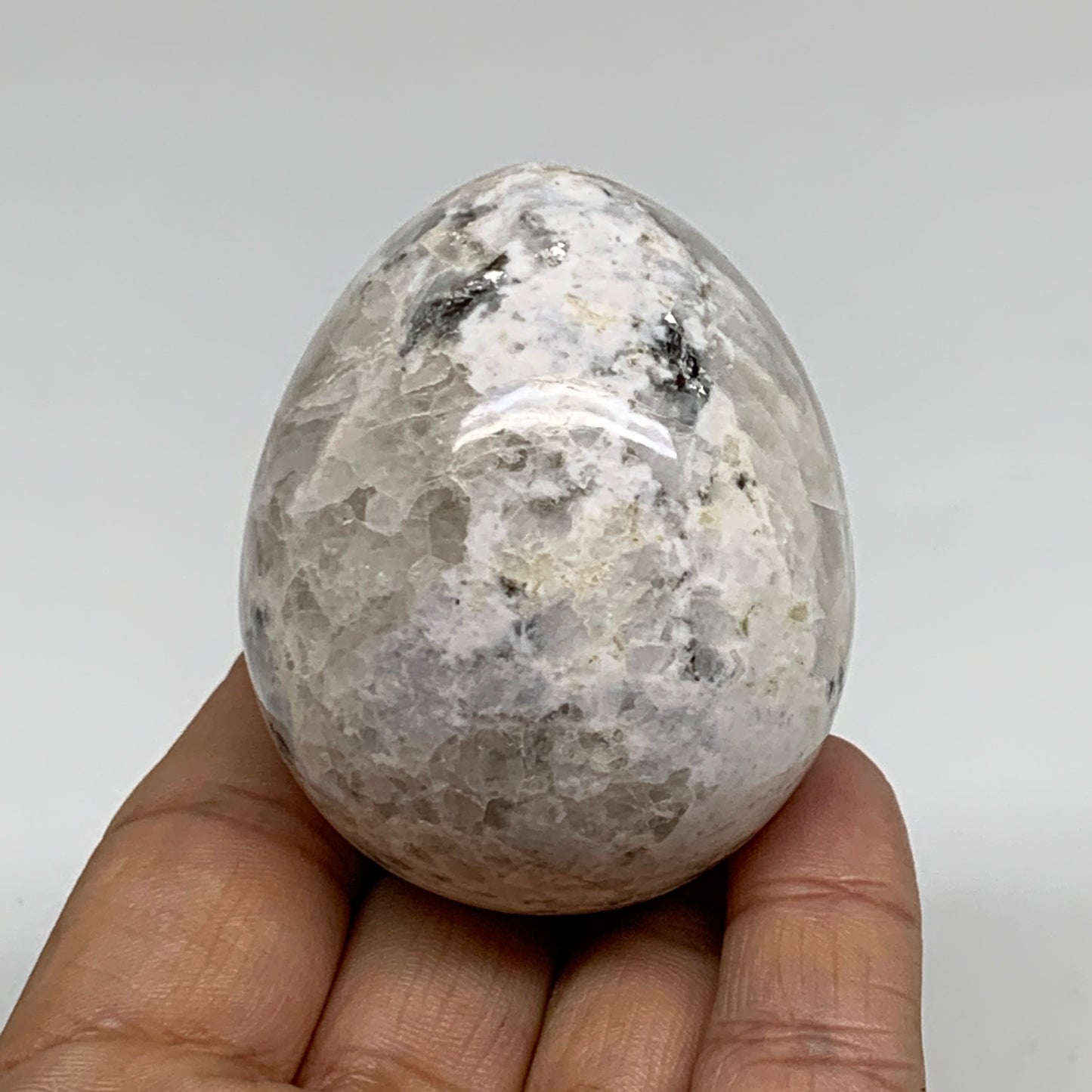 162.4g, 2.3"x1.8", Natural Gemstone White Rainbow Moonstone Egg, B34426