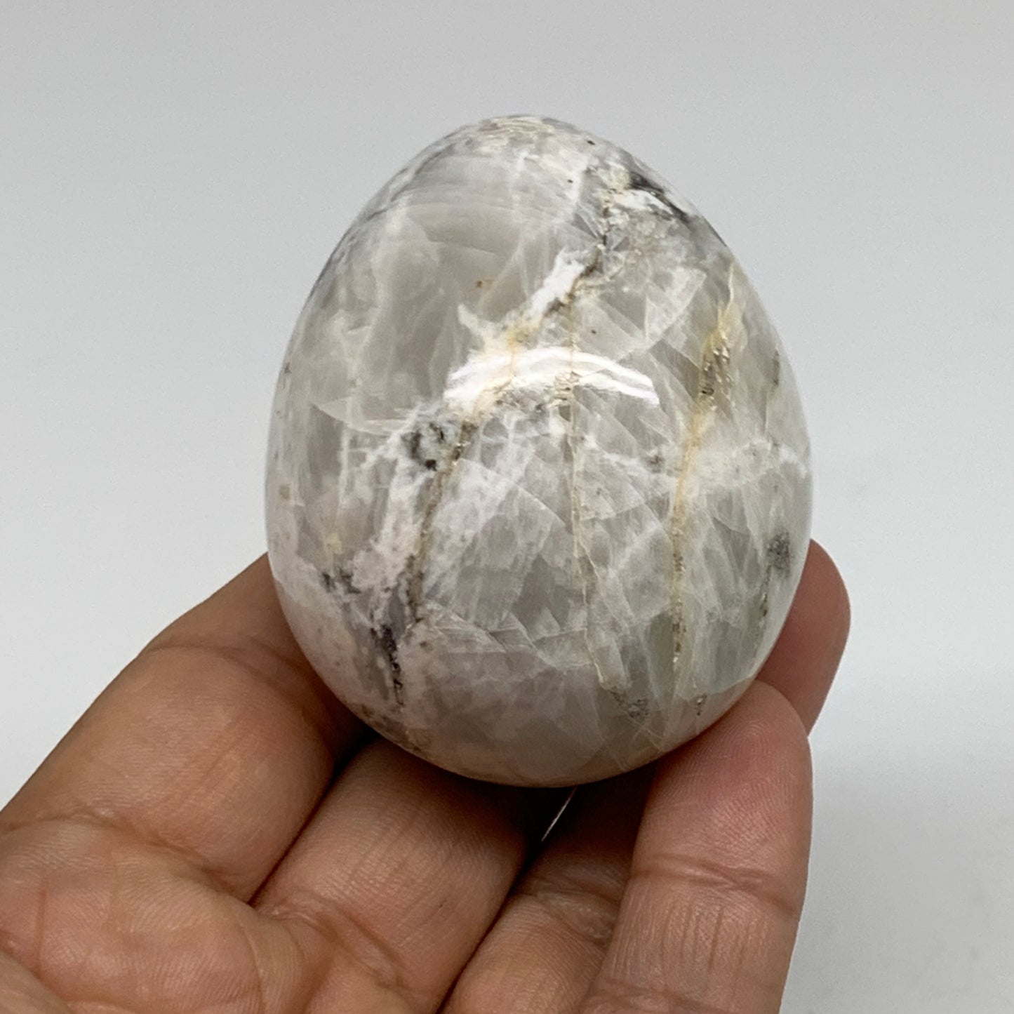 162.4g, 2.3"x1.8", Natural Gemstone White Rainbow Moonstone Egg, B34426