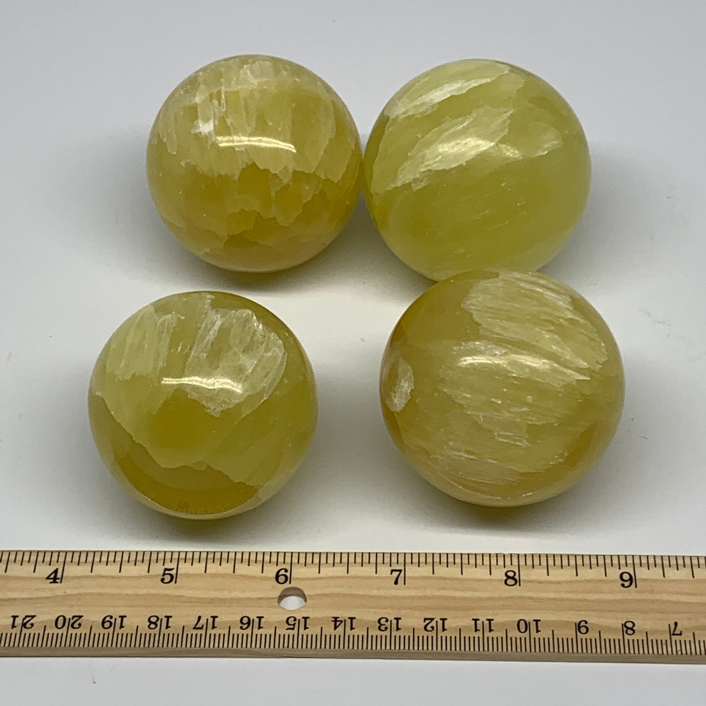 2.2 lbs, 2.1"-2.3", 4pcs Lemon Calcite Spheres Gemstones @Afghanistan, B26023