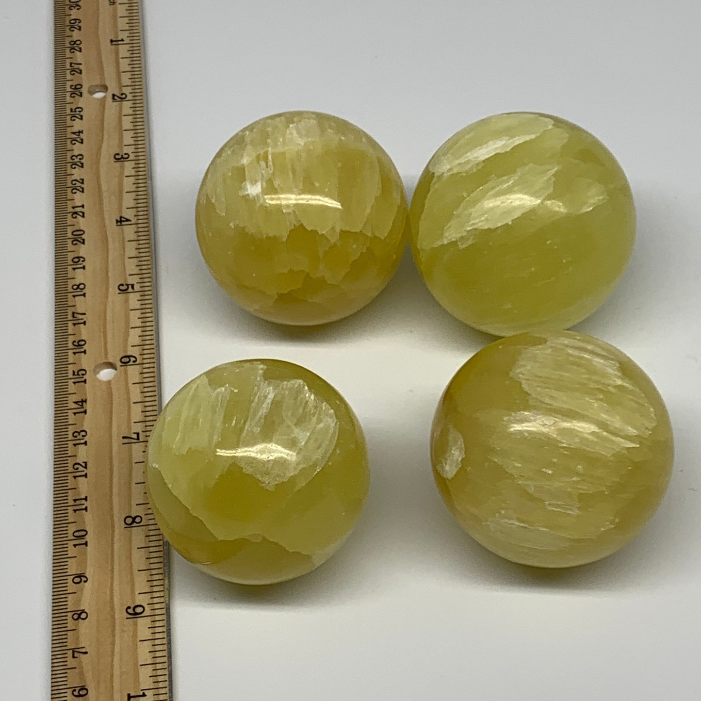 2.2 lbs, 2.1"-2.3", 4pcs Lemon Calcite Spheres Gemstones @Afghanistan, B26023