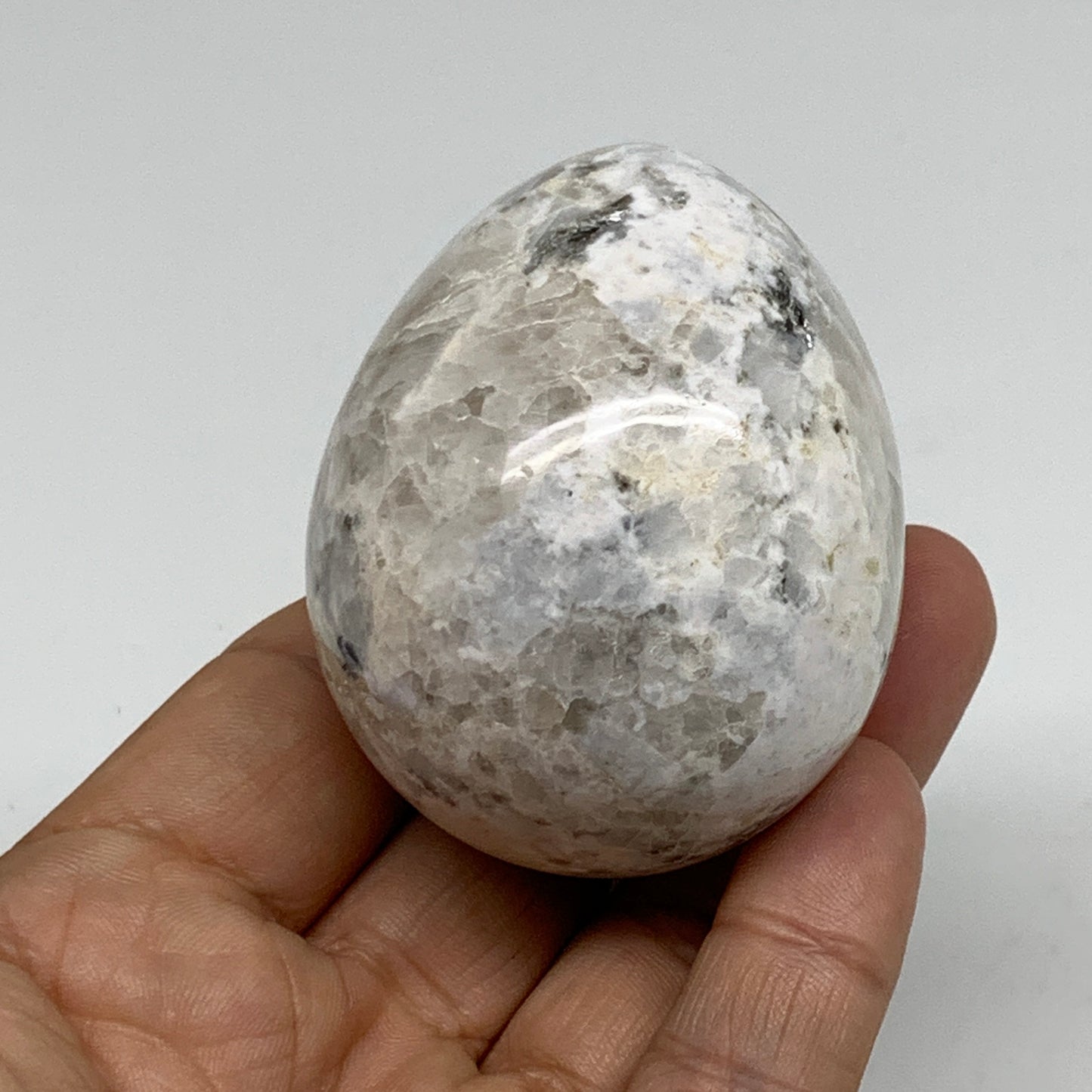 162.4g, 2.3"x1.8", Natural Gemstone White Rainbow Moonstone Egg, B34426