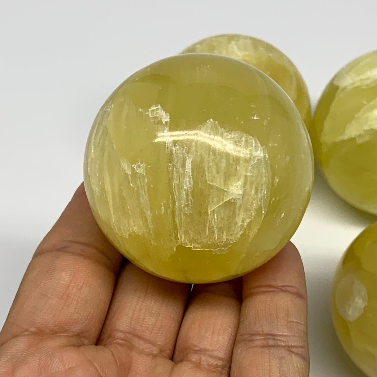 2.2 lbs, 2.1"-2.3", 4pcs Lemon Calcite Spheres Gemstones @Afghanistan, B26023