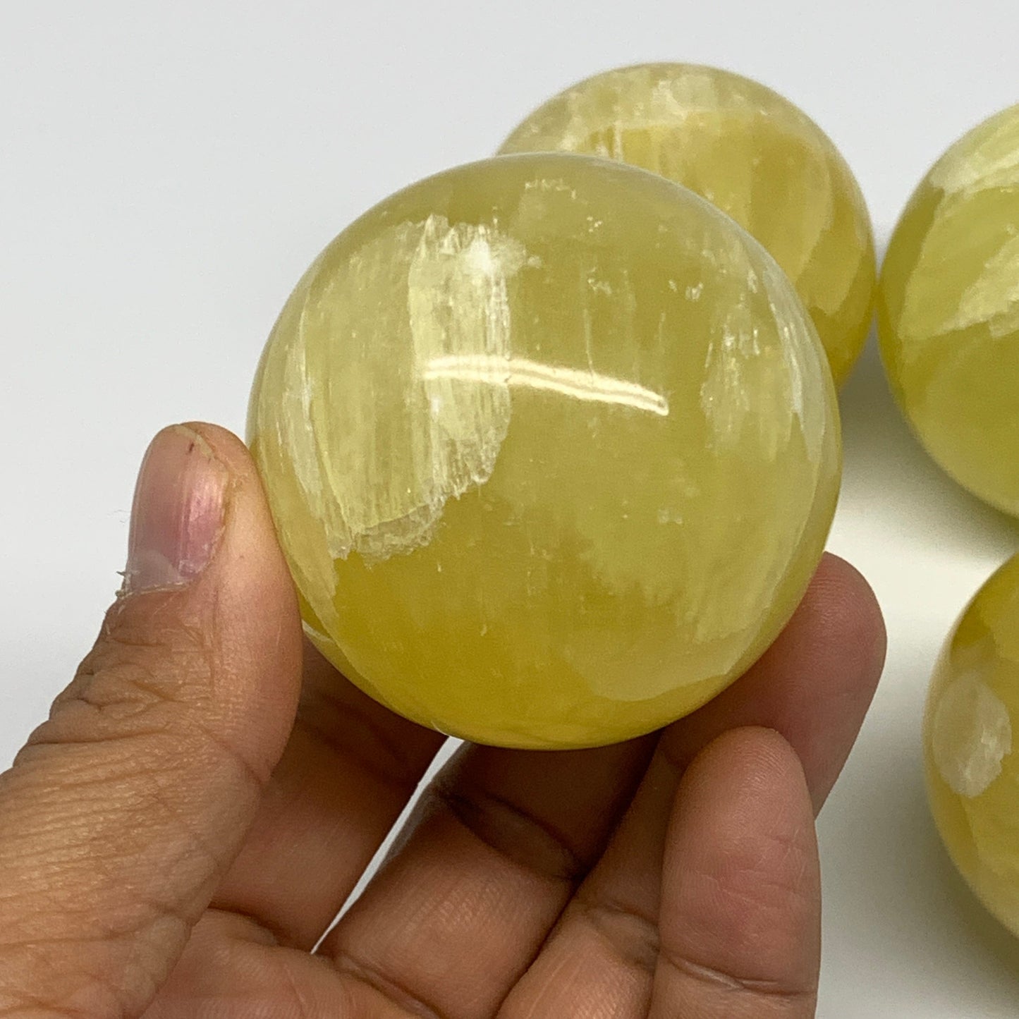 2.2 lbs, 2.1"-2.3", 4pcs Lemon Calcite Spheres Gemstones @Afghanistan, B26023