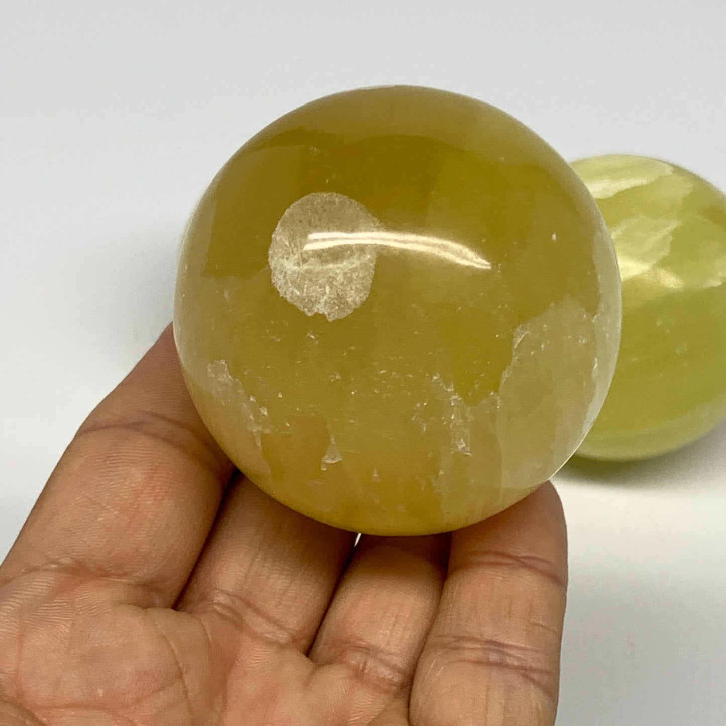 2.2 lbs, 2.1"-2.3", 4pcs Lemon Calcite Spheres Gemstones @Afghanistan, B26023