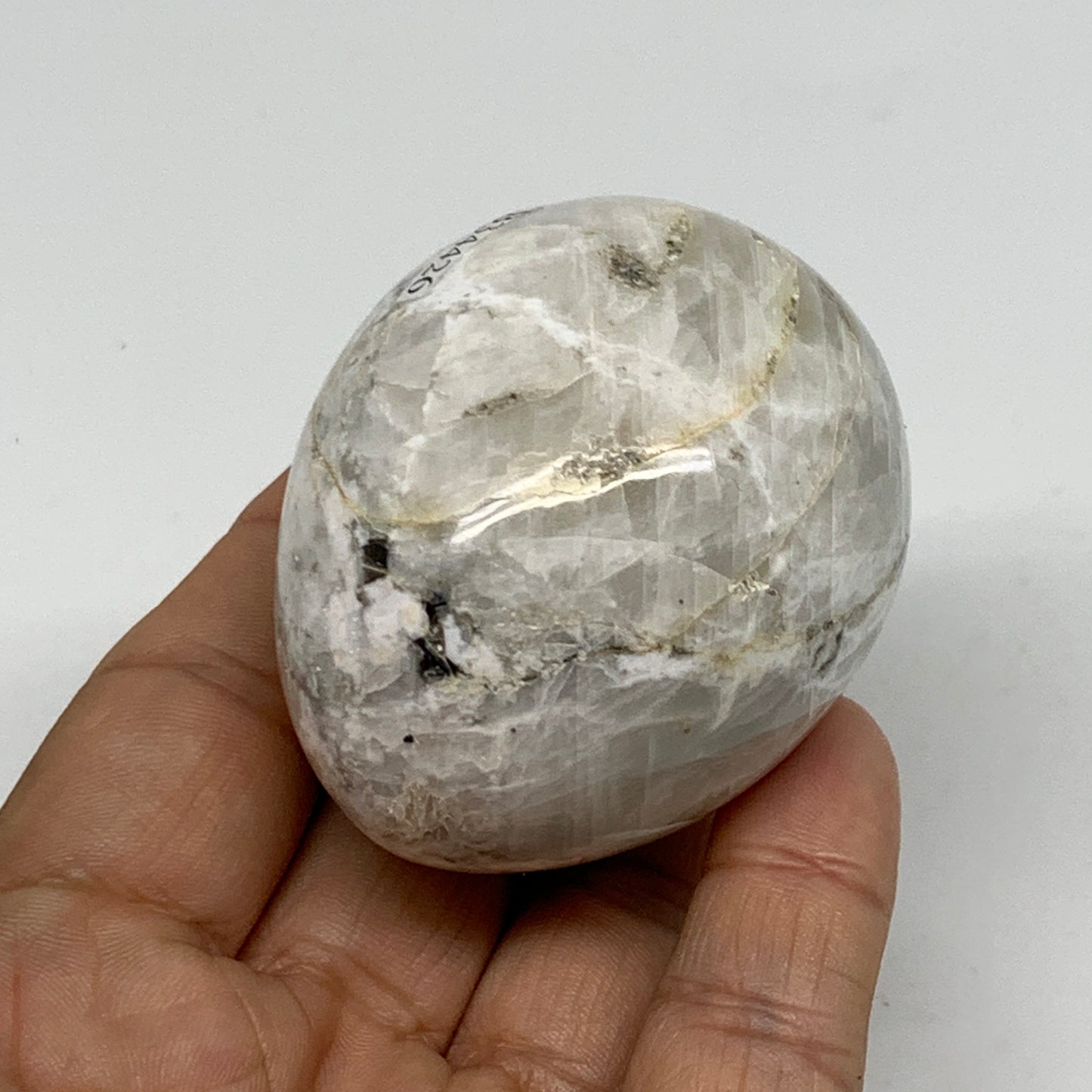 162.4g, 2.3"x1.8", Natural Gemstone White Rainbow Moonstone Egg, B34426