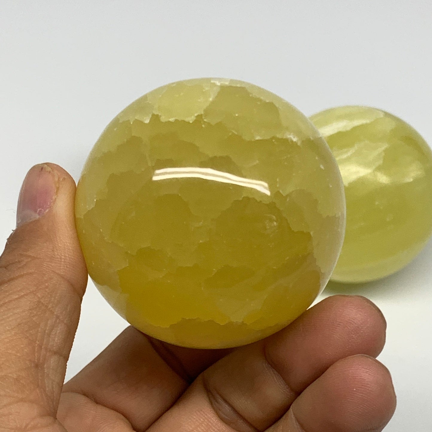 2.2 lbs, 2.1"-2.3", 4pcs Lemon Calcite Spheres Gemstones @Afghanistan, B26023