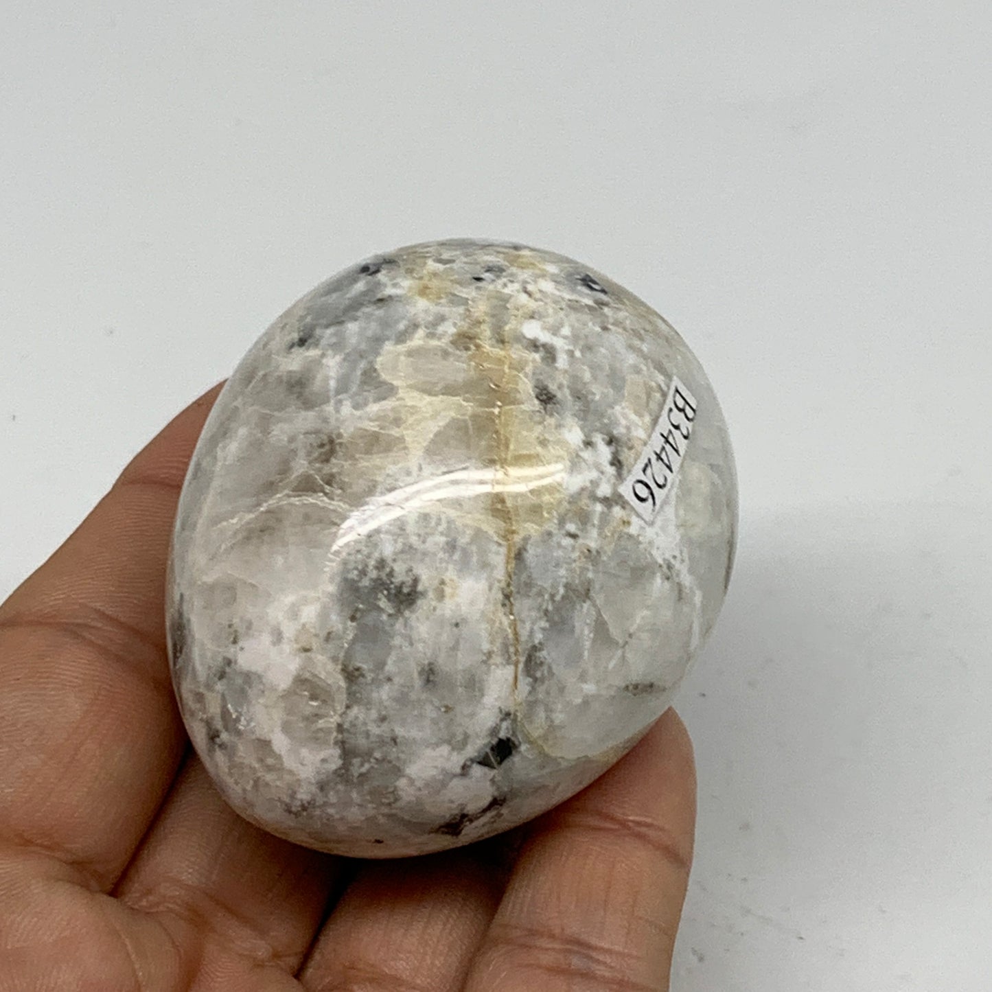 162.4g, 2.3"x1.8", Natural Gemstone White Rainbow Moonstone Egg, B34426