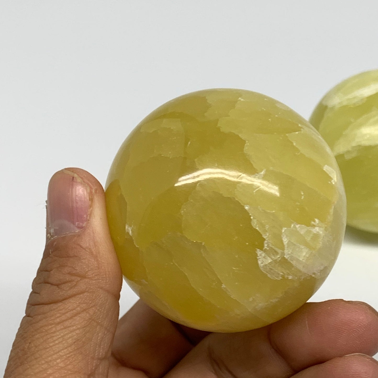 2.2 lbs, 2.1"-2.3", 4pcs Lemon Calcite Spheres Gemstones @Afghanistan, B26023